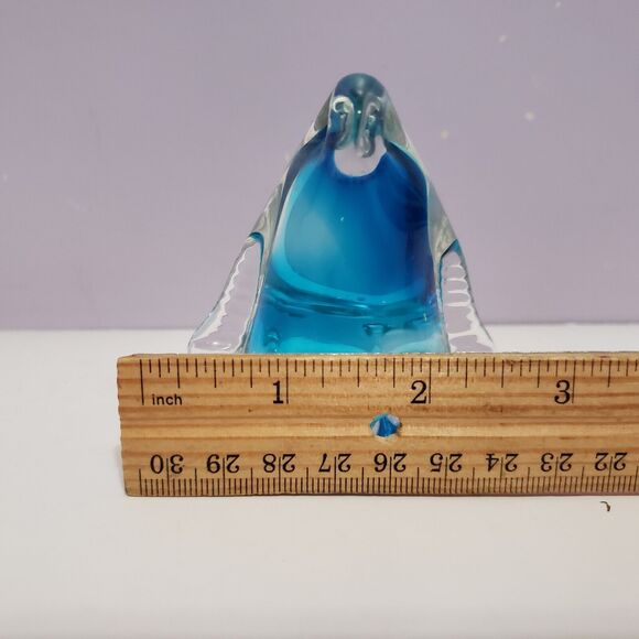 Penguin Art Glass Blue /Clear Figurine Paperweight Home Office Decor 3"×2.5" - Picture 9 of 10